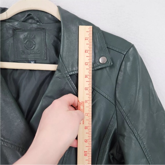 Max Studio Jacket Womens Medium Green Vegan Leather Moto Zip NEW - Picture 5 of 12